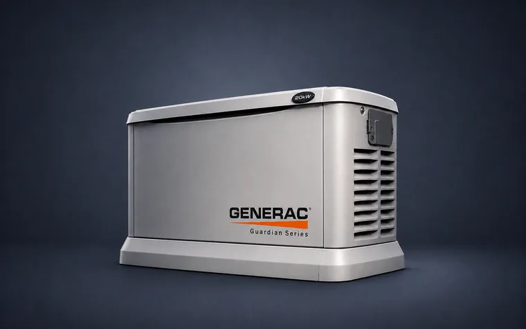 A Generac Guardian standby generator, its air intake louvres visible.